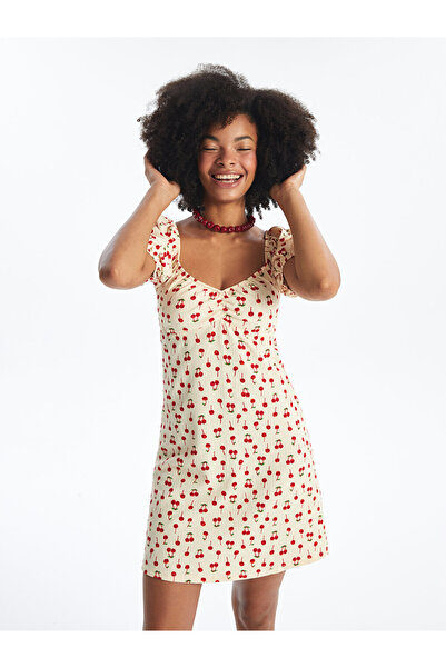 LC Waikiki LCW Kalp Yaka Desenli Kısa Kollu Kadın Elbise