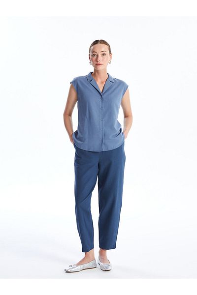 LC Waikiki LCW Damen - Gerade Hose aus Leinenmischung, bequeme Hose mit elastischem Bund