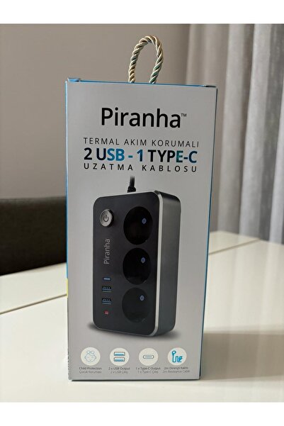 Piranha Termal Akım Korumalı 2 USB - 1 TYPE-C Uzatma Kablosu 45650