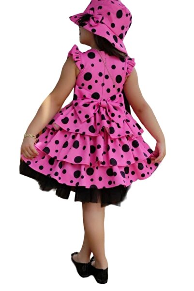 Riccotarz Pink Layered Ruffled and Tulle Spotted Girl's Dress