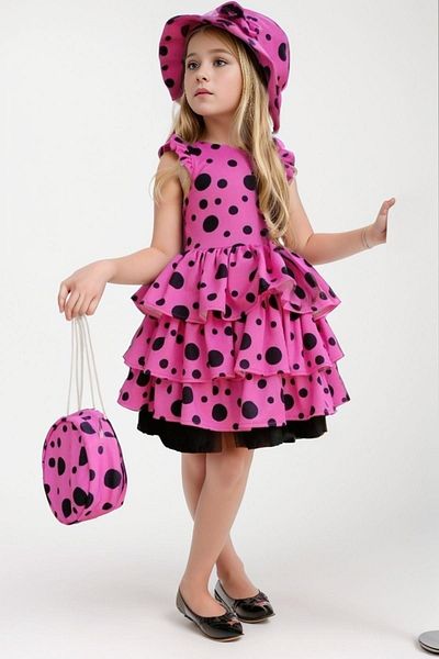 Riccotarz Pink Layered Ruffled and Tulle Spotted Girl's Dress