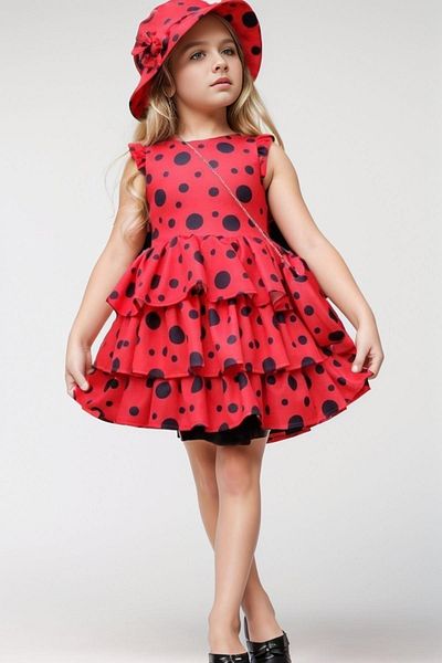 Riccotarz Red Girl's Dress - Layered Ruffle, Tulle and Spotted