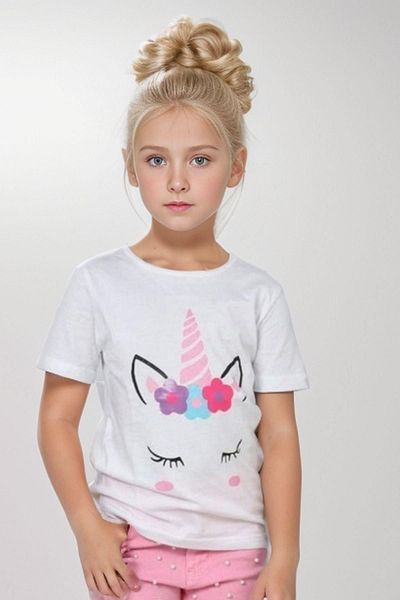 Riccotarz Σετ μπλουζάκι για κορίτσια με στάμπα Unicorn και παντελόνι με ροζ χάντρες
