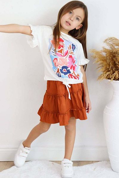 Riccotarz Floral Printed Tile Skirt Frill Set for Girl