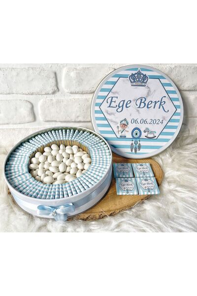 BUGİTO 50 Adet Çikolata+200 GR Draje Sünnet Temalı İsme Özel Erkek Bebek Hedi...