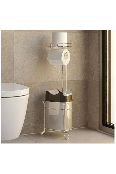 EYM Tekno Tel Mg-098 Footed Spare Toilet Paper Holder + Trash Can Chrome