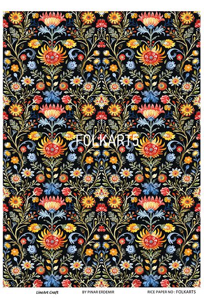 LİNEART Brass Patterned LineArt Decopage Paper - LA-FOLKART5