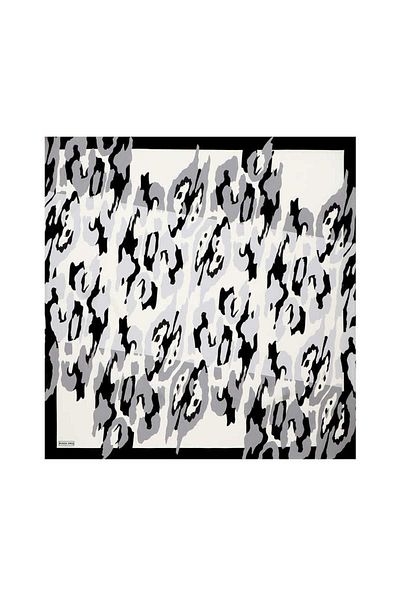 Bursa İpek Twill Silk Scarf - White Sare Pattern