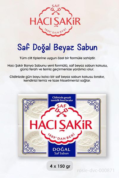 Hacı Şakir Pomegranate 2 in 1 Shampoo 500 ml - Pure Natural Soap 4 x 150 gr and ROSIE