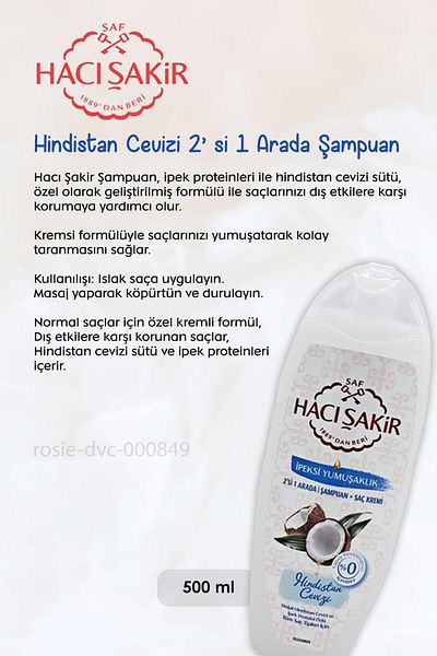 Hacı Şakir Coconut Shampoo and Lavender Scented Bath Soap - 500 ml + 4 x 150 gr ROSIE