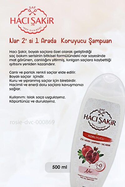 Hacı Şakir Nar 2si 1 Arada Şampuan 500 ml, Gül Kokulu Banyo Sabunu 4 x 150 gr ve ROSIE