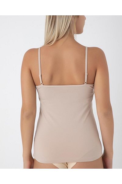CONFEO Lycra Women's Tank Top - Thin Strap and Lace, Tan C8T0N0O108