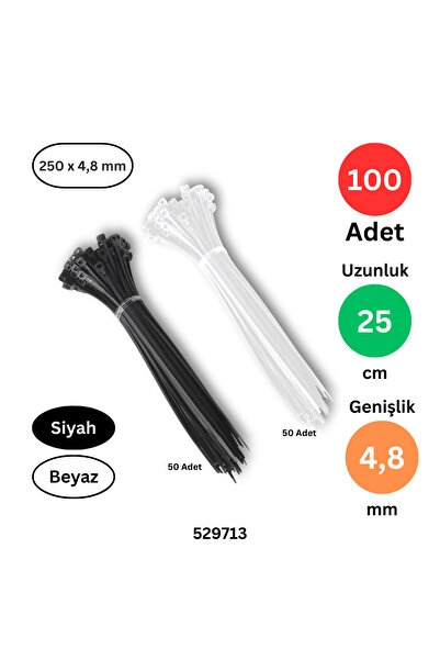 Tek-İş Plastik Kablo Bağı Klipsi Cırt Kelepçe 250 mm X 4.8 mm 50 şer Adet Siy...