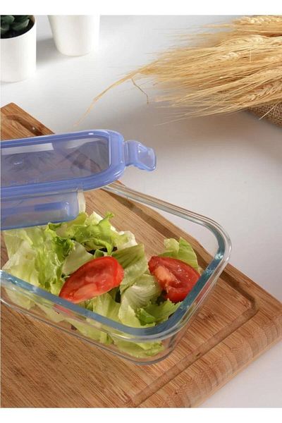 Paşabahçe Glass 2-Piece Clamped Vacuum Storage Container with Lid Blue 640cc530176