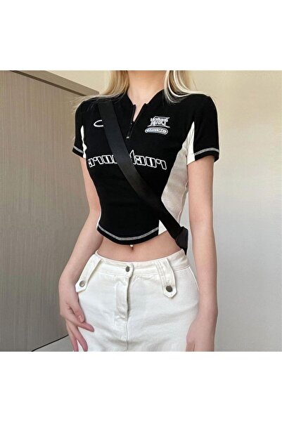 Touz Y2k Rock More Zip Zip Black Crop