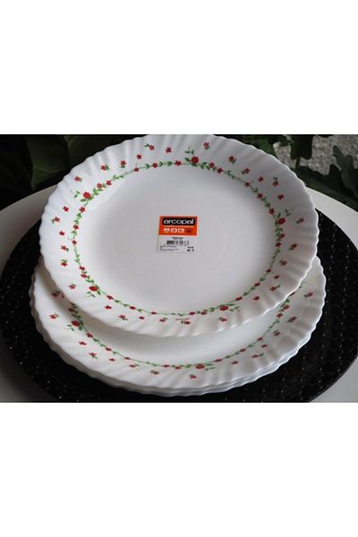 Luminarc 6 Pieces of Cake & Dessert Plates with White Rose Pattern - Arcopal Madame Luda