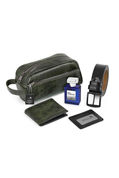 Polo Air Erkek El Çantası Cüzdan Kemer Kartlık Parfüm Set Yeşil Renk PN-30-Y