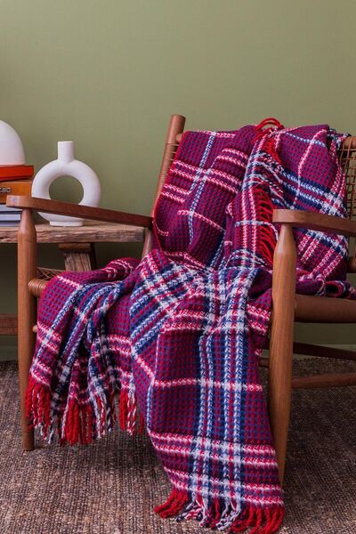 Leruum London Multicolored Plaid Patterned Checked Eco Throw Blanket Sofa Shawl Bedspread