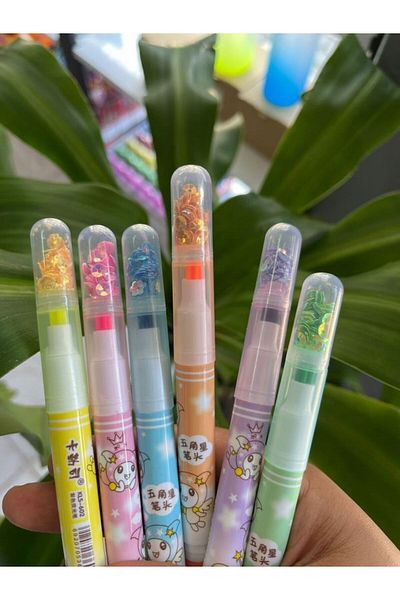 EyER Shoping Set of 6 Phosphorescent Star Printed Sequin Flower and Circle Stamp Pen