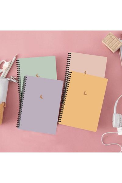AKILLICA Moon Series - Set of 4 Unlined Notebook, 10x13.5 cm, Spiral Cardboard Cover Notebook
