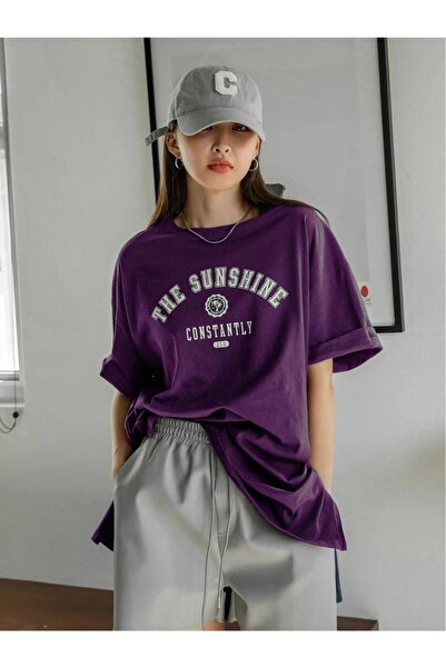 West Way تي شيرت كبير الحجم للجنسين - طباعة أشعة الشمس، رقبة دائرية