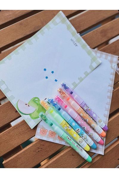 EyER Shoping Set of 6 Phosphorescent Star Printed Sequin Flower and Circle Stamp Pen