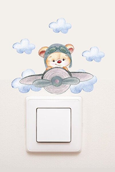 PANDA SOKAĞI Pilot Teddy Bear Children's Room Decorative Socket Sticker