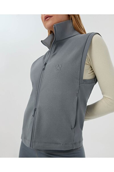 Ayma Active Blue Organic Cotton Stand Collar Reversible Zippered Vest