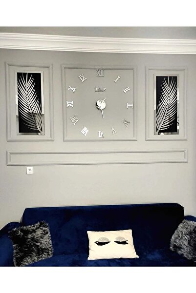 Tooall 3 Parçalı Duvar Saati Seti, Akrilik Pleksi Aynalı Palmiye Yapraklar Ve...