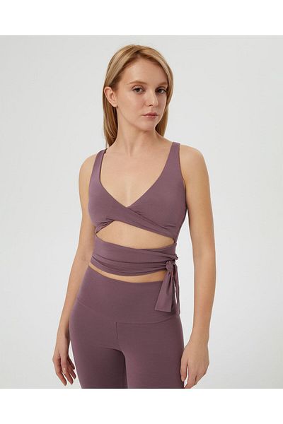 Ayma Active Lilac Women's Front Gathered Waist Tie Sports Yoga Bustier