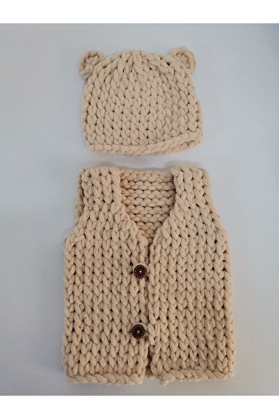 MİNİK ADIMLAR Minik Adımlar Alize Puffy El Örgüsü Yelek Ve Şapka