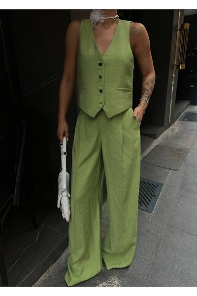 LB Laluna Butik Draped Fabric Women's Vest and Trousers Set