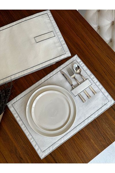 NURHAN HOME COLLECTION 6 Τεμάχια Ασημί Χρώμα - Διπλή σειρά Κεντημένα Κουτάλια American Service