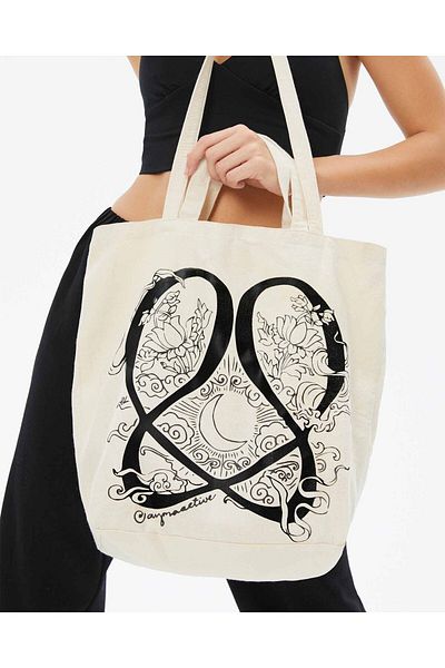 Ayma Active Beige Double Strap Canvas Fabric Cloth Patterned Tote Bag