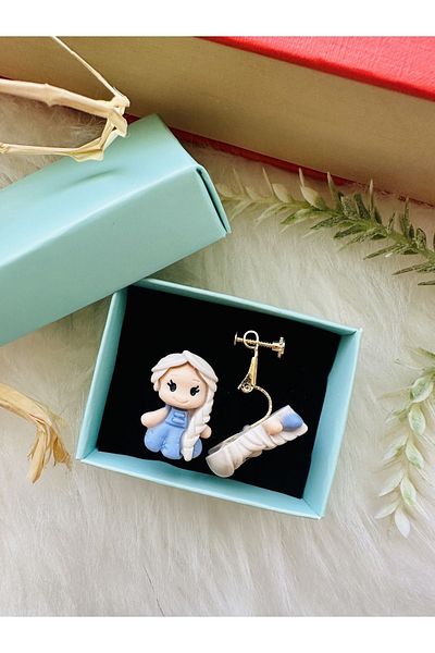 1PARÇAMAVİ Mermarid mermaid screw pinch clip children's earrings - no piercing earrings