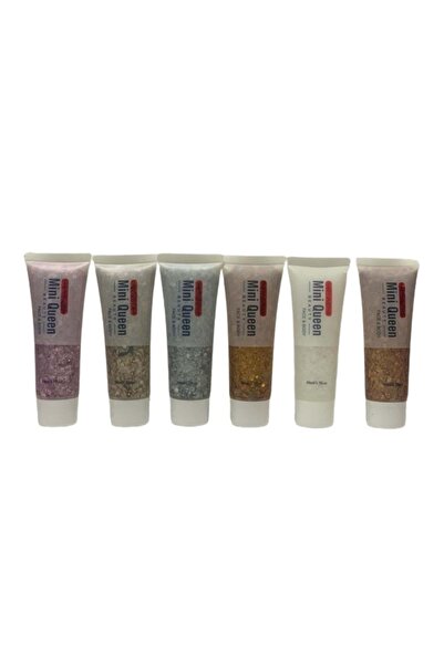 Rose Mini Queen Vücut & Saç & Yüz Simi Jel Glitter 6 lı Tüp 6 Adet(Asortirenk)