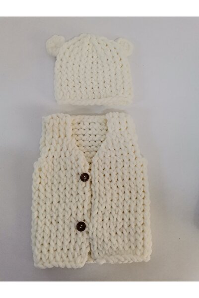 MİNİK ADIMLAR Minik Adımlar Alize Puffy El Örgüsü Yelek Ve Şapka