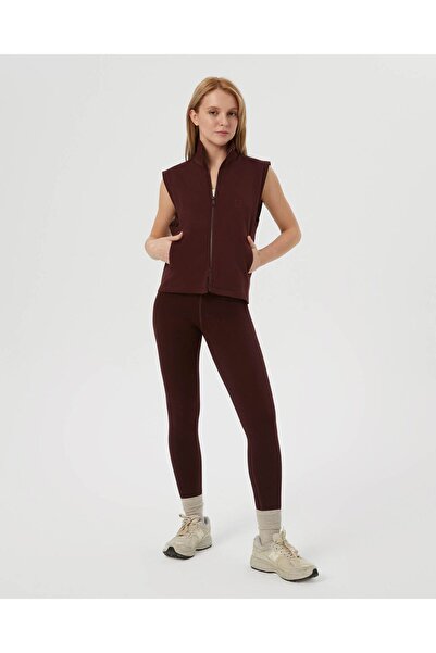 Ayma Active Chestnut Organic Cotton Stand Collar Double-Way Zippered Vest