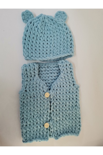 MİNİK ADIMLAR Minik Adımlar Alize Puffy El Örgüsü Yelek Ve Şapka