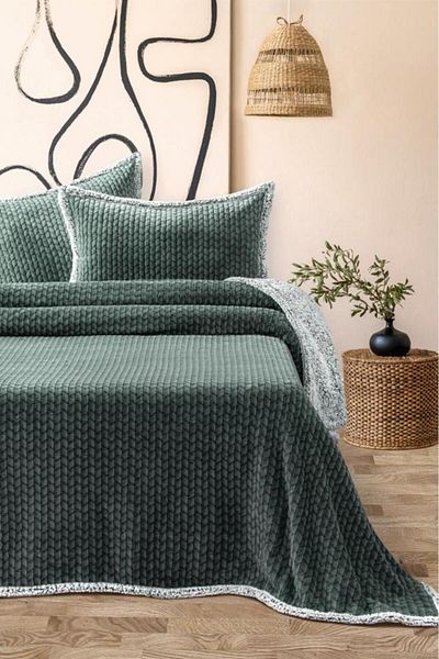Çeyiz Diyarı Vera All Day Plush Double Bedspread Green