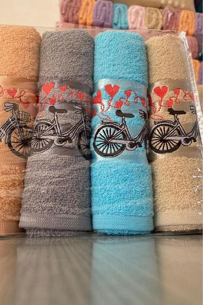 Çeyiz Diyarı Happy Bicycle Σετ με 4 Κεντητές Προικοπετσέτες