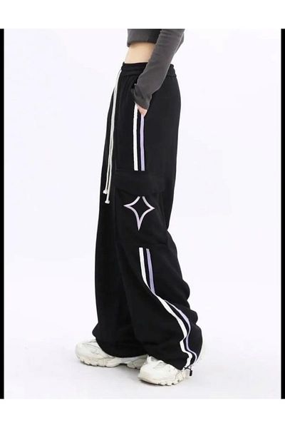 DEEFWEAR Y2K Black Knitted Star Pattern Sweatpants / Trousers