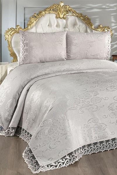 Çeyiz Diyarı French Lace Belins Double Bedspread Gray