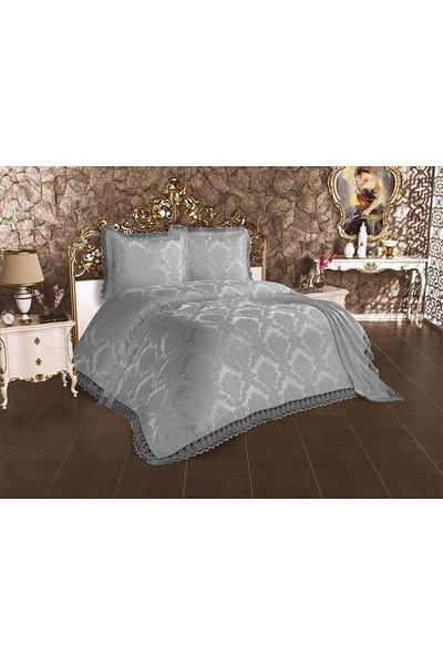 Çeyiz Diyarı French Lace Lalezar Bedspread Gray