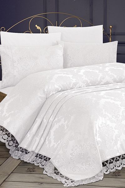 Çeyiz Diyarı French Lace Kure 3 Piece Bedspread Cream