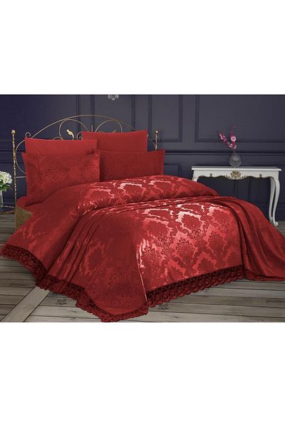 Çeyiz Diyarı French Lace Kure 3 Piece Bedspread Claret Red