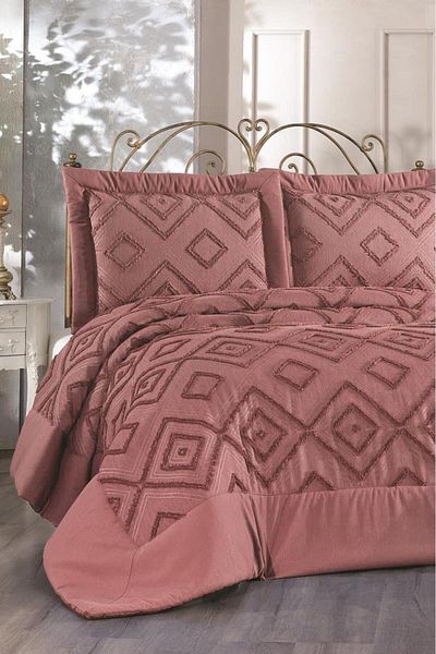 Çeyiz Diyarı Panula Chenille 3 Piece Bedspread Dried Rose