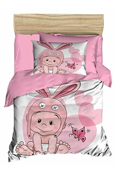 Çeyiz Diyarı Dijital Baskılı 3d Bebek Nevresim Takımı Rabbit Baby Pembe
