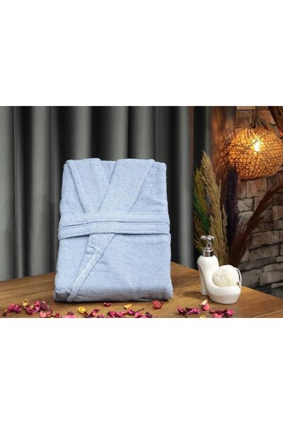 Çeyiz Diyarı Простий халат з коміром-шал, великий розмір, один кишеню, синій