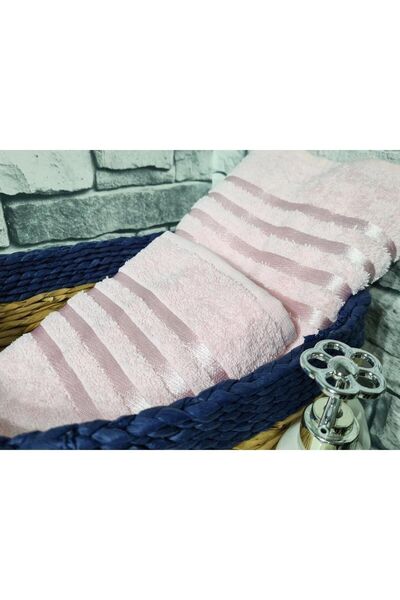 Çeyiz Diyarı Plain 100% Cotton Jacquard 2 Piece Towel Set Powder